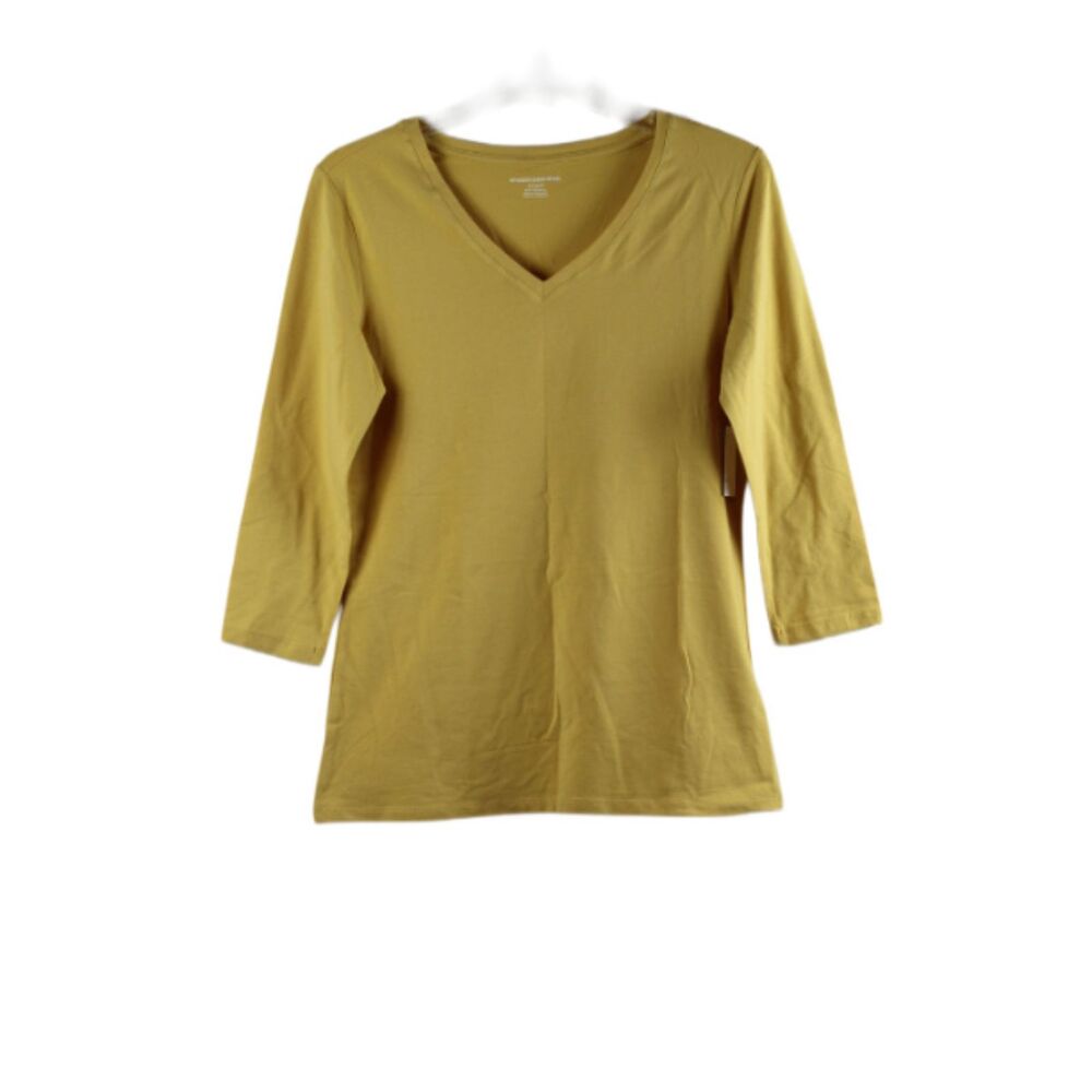 Amazon Essentials Yellow Women's Casual Shirt V Neck Pullover Small 054